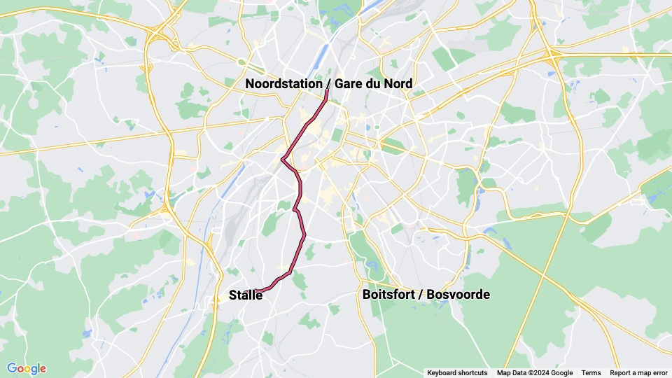 Bruxelles sporvognslinje 4: Noordstation / Gare du Nord - Stalle linjekort
