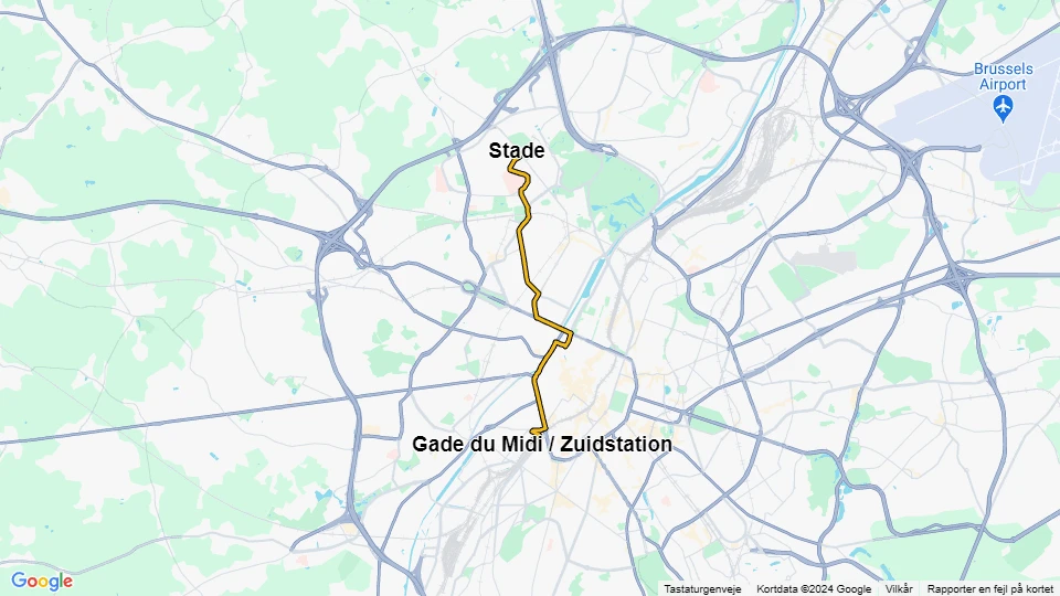 Bruxelles sporvognslinje 51: Gade du Midi / Zuidstation - Stade linjekort