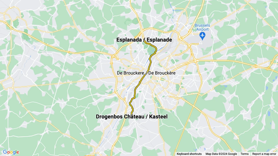 Bruxelles sporvognslinje 52: Esplanada / Esplanade - Drogenbos Château / Kasteel linjekort