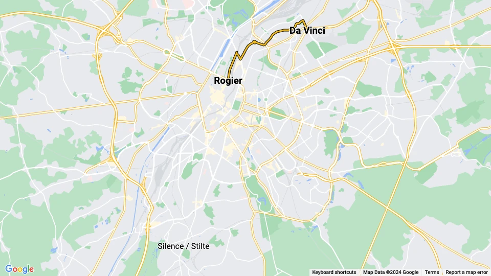 Bruxelles sporvognslinje 55: Rogier - Da Vinci linjekort
