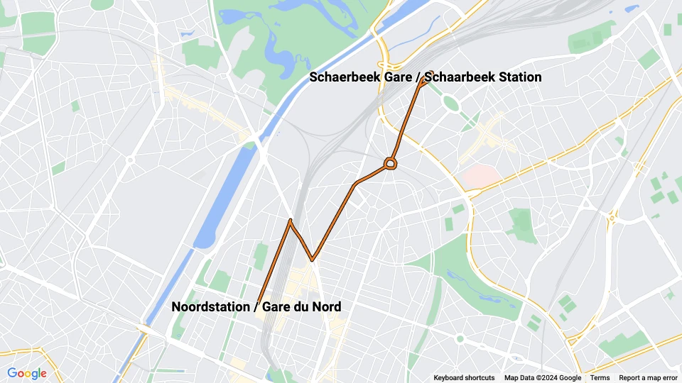 Bruxelles sporvognslinje 56: Noordstation / Gare du Nord - Schaerbeek Gare / Schaarbeek Station linjekort