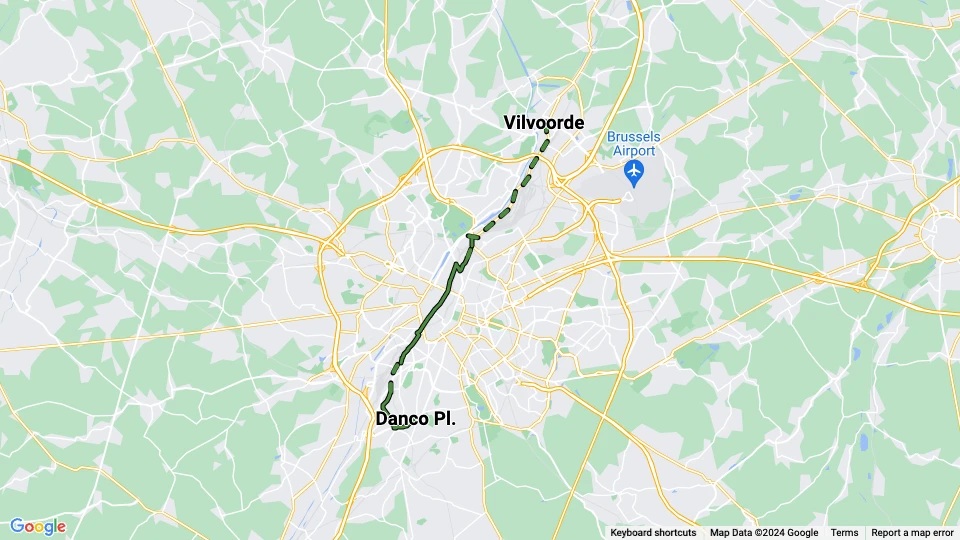 Bruxelles sporvognslinje 58: Vilvoorde - Danco Pl. linjekort