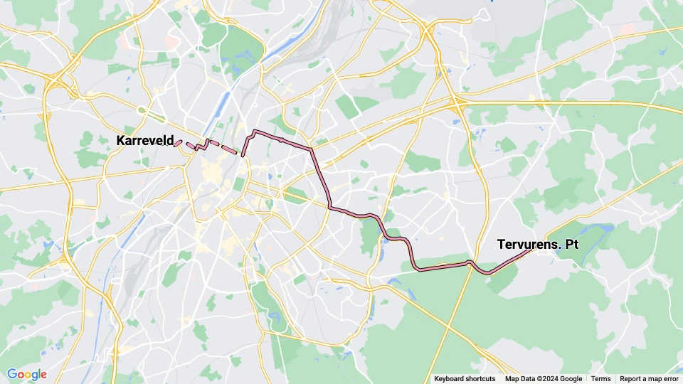 Bruxelles sporvognslinje 60: Karreveld - Tervurens. Pt linjekort