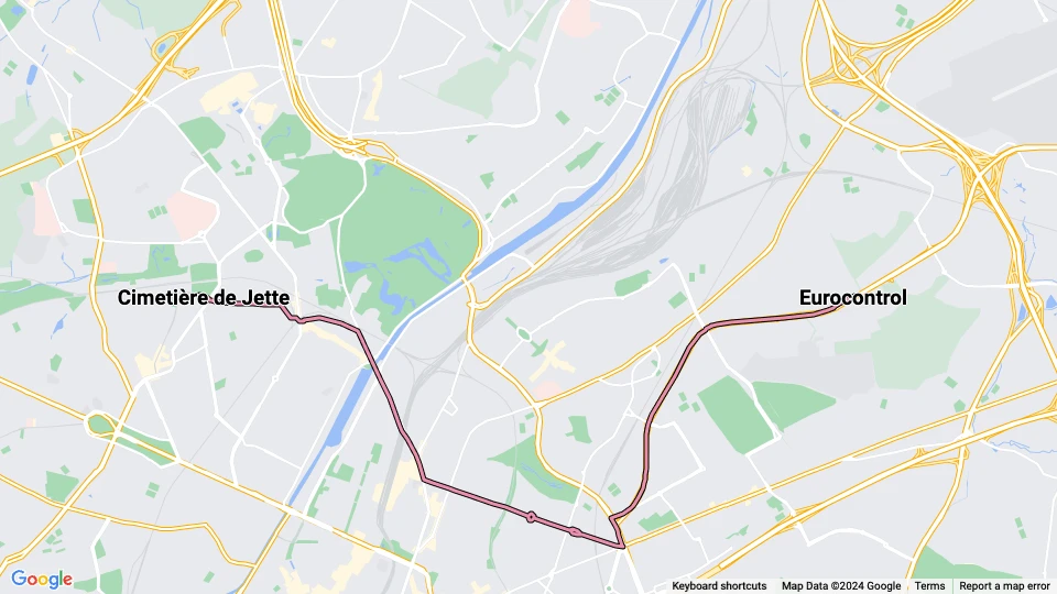 Bruxelles sporvognslinje 62: Eurocontrol - Cimetière de Jette linjekort