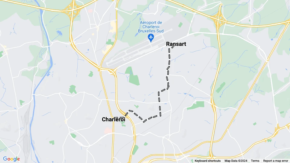 Bruxelles sporvognslinje 68: Ransart - Charleroi linjekort
