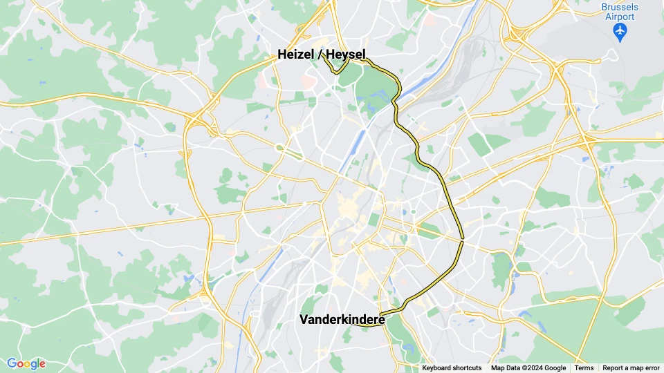 Bruxelles sporvognslinje 7: Heizel / Heysel - Vanderkindere linjekort