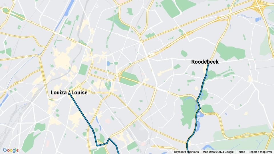 Bruxelles sporvognslinje 8: Louiza / Louise - Roodebeek linjekort