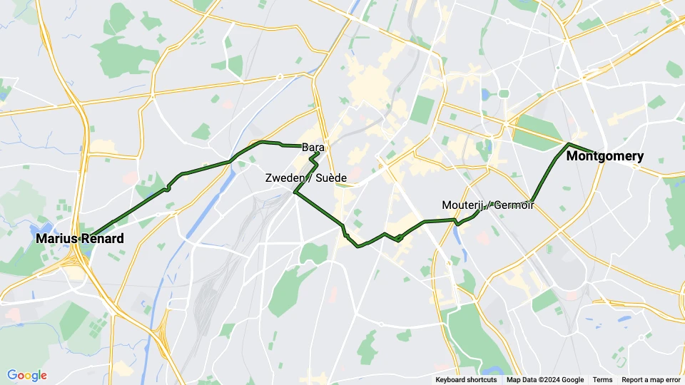 Bruxelles sporvognslinje 81: Marius Renard - Montgomery linjekort