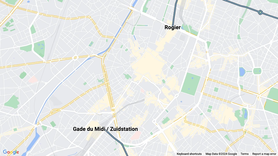 Bruxelles sporvognslinje 90: Rogier - Gade du Midi / Zuidstation linjekort