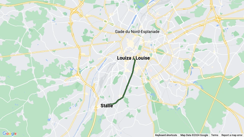 Bruxelles sporvognslinje 91: Stalle - Louiza / Louise linjekort
