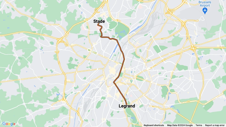 Bruxelles sporvognslinje 93: Stade - Legrand linjekort