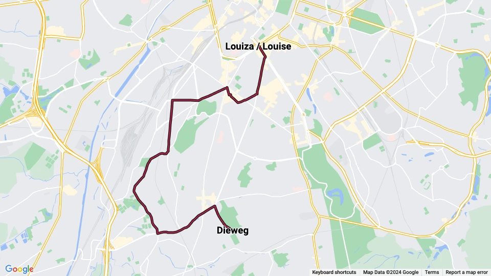 Bruxelles sporvognslinje 97: Louiza / Louise - Dieweg linjekort