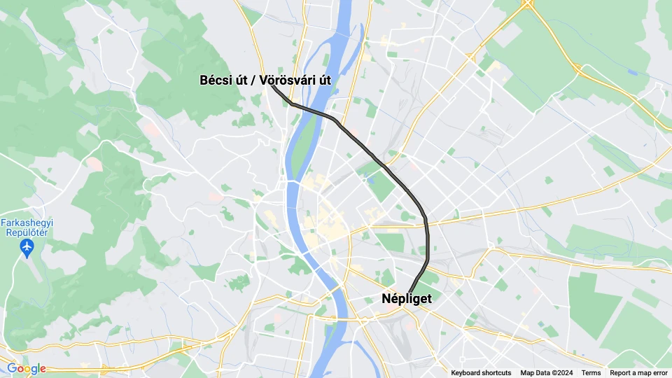 Budapest ekstralinje 1A: Népliget - Bécsi út / Vörösvári út linjekort