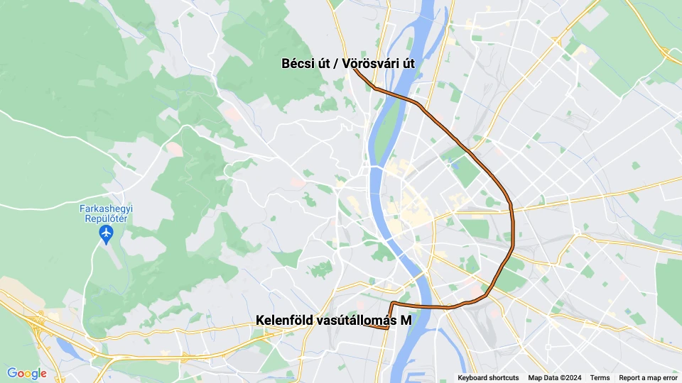 Budapest sporvognslinje 1: Bécsi út / Vörösvári út - Kelenföld vasútállomás M linjekort