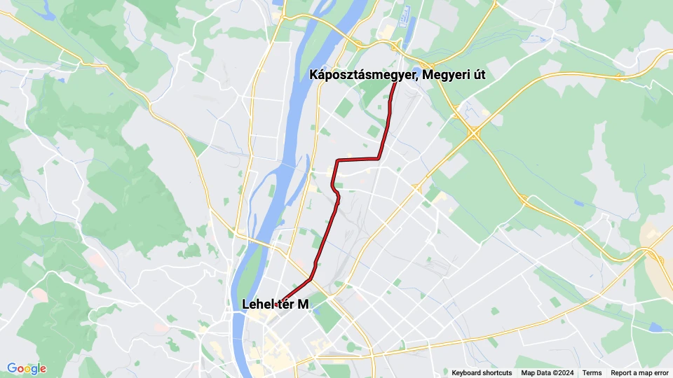 Budapest sporvognslinje 14: Lehel tér M - Káposztásmegyer, Megyeri út linjekort