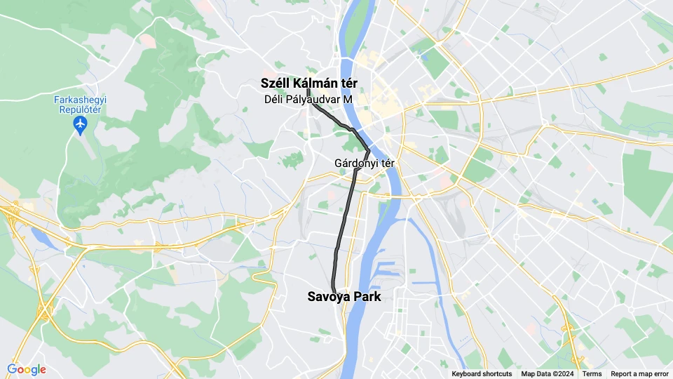 Budapest sporvognslinje 18: Széll Kálmán tér - Savoya Park linjekort