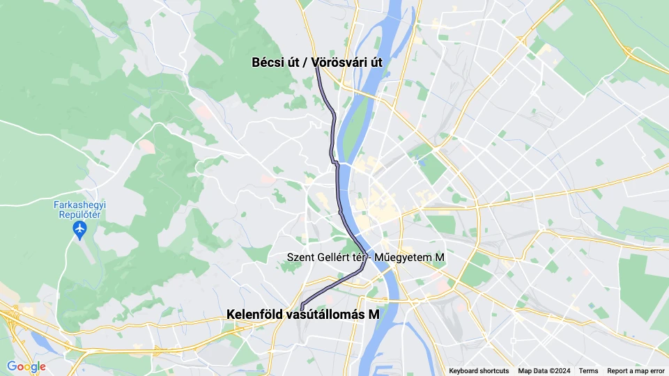 Budapest sporvognslinje 19: Bécsi út / Vörösvári út - Kelenföld vasútállomás M linjekort