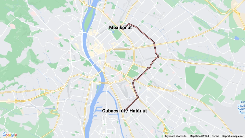 Budapest sporvognslinje 3: Mexikói út - Gubacsi út / Határ út linjekort