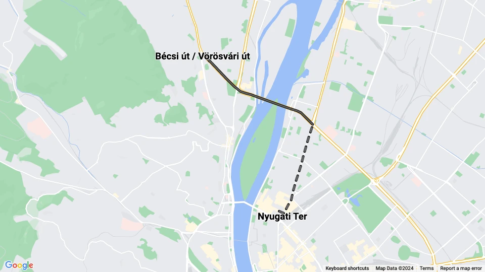 Budapest sporvognslinje 33: Bécsi út / Vörösvári út - Nyugati Ter linjekort