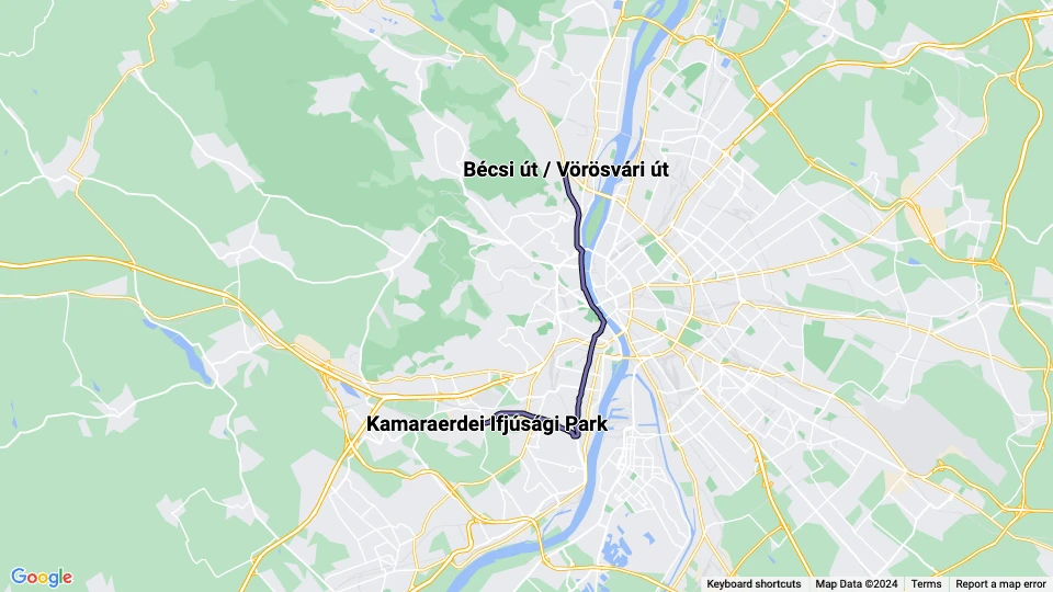 Budapest sporvognslinje 41: Bécsi út / Vörösvári út - Kamaraerdei Ifjúsági Park linjekort