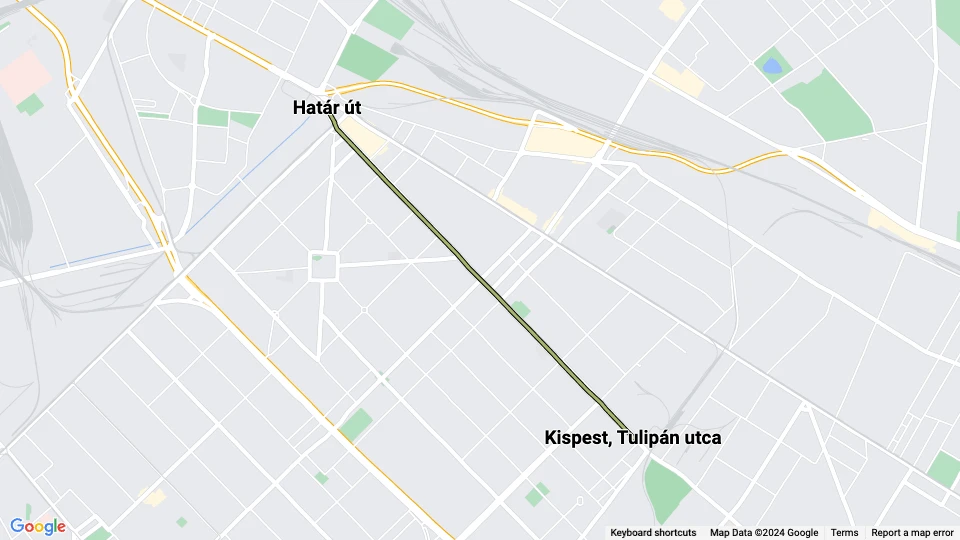 Budapest sporvognslinje 42: Határ út - Kispest, Tulipán utca linjekort