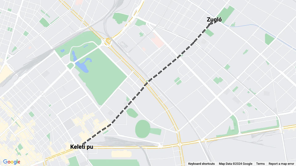 Budapest sporvognslinje 44: Zugló - Keleti pu linjekort