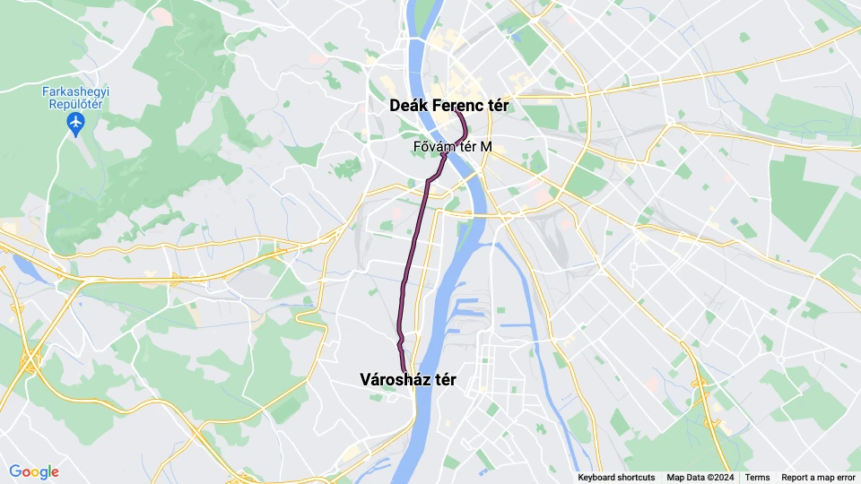 Budapest sporvognslinje 47: Deák Ferenc tér - Városház tér linjekort