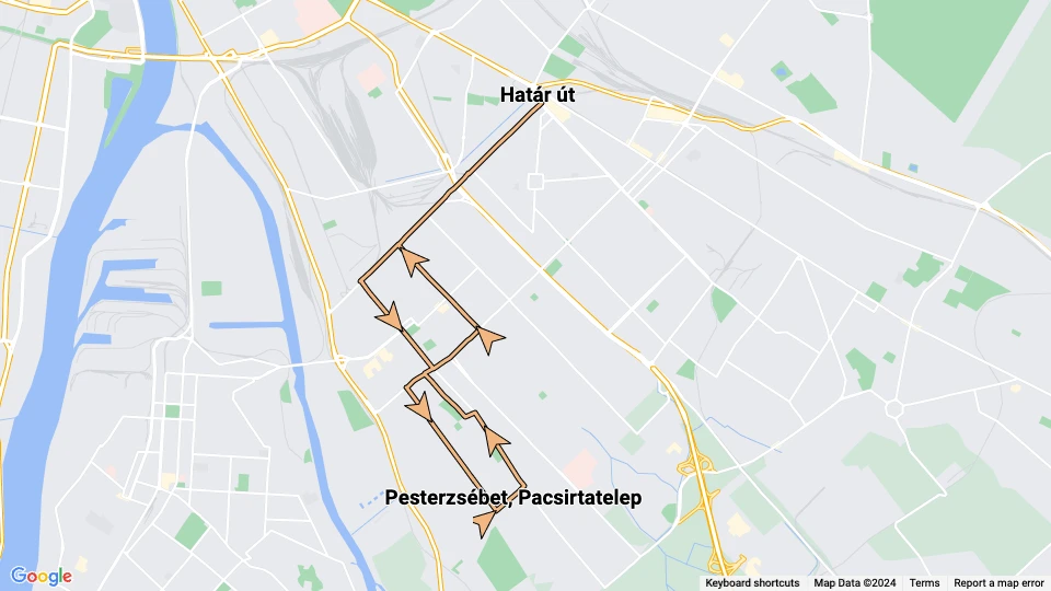 Budapest sporvognslinje 52: Határ út - Pesterzsébet, Pacsirtatelep linjekort