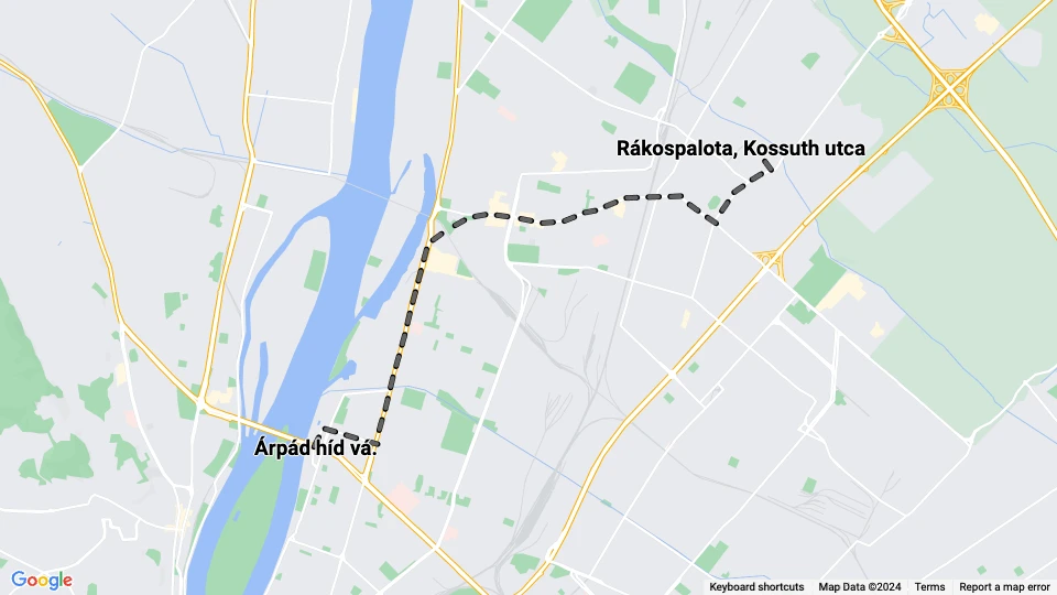Budapest sporvognslinje 55: Árpád híd vá. - Rákospalota, Kossuth utca linjekort