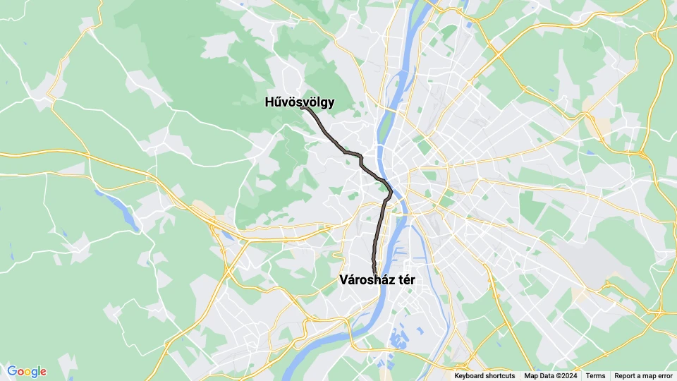 Budapest sporvognslinje 56: Városház tér - Hűvösvölgy linjekort