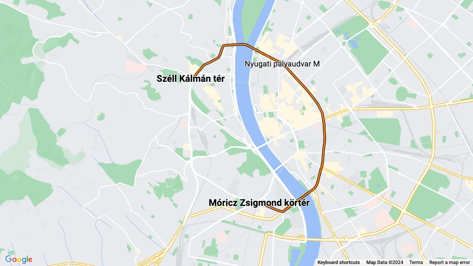 Budapest sporvognslinje 6: Széll Kálmán tér - Móricz Zsigmond körtér linjekort