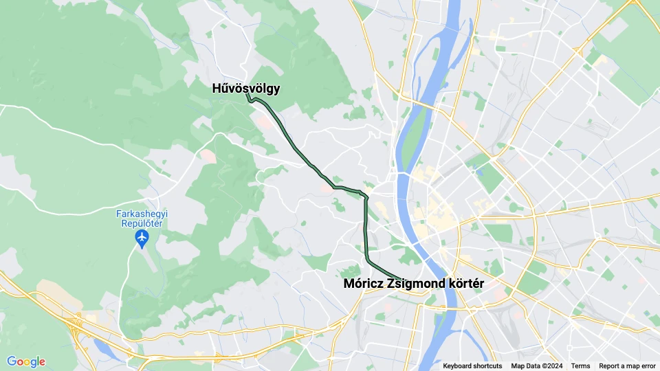 Budapest sporvognslinje 61: Móricz Zsigmond körtér - Hűvösvölgy linjekort