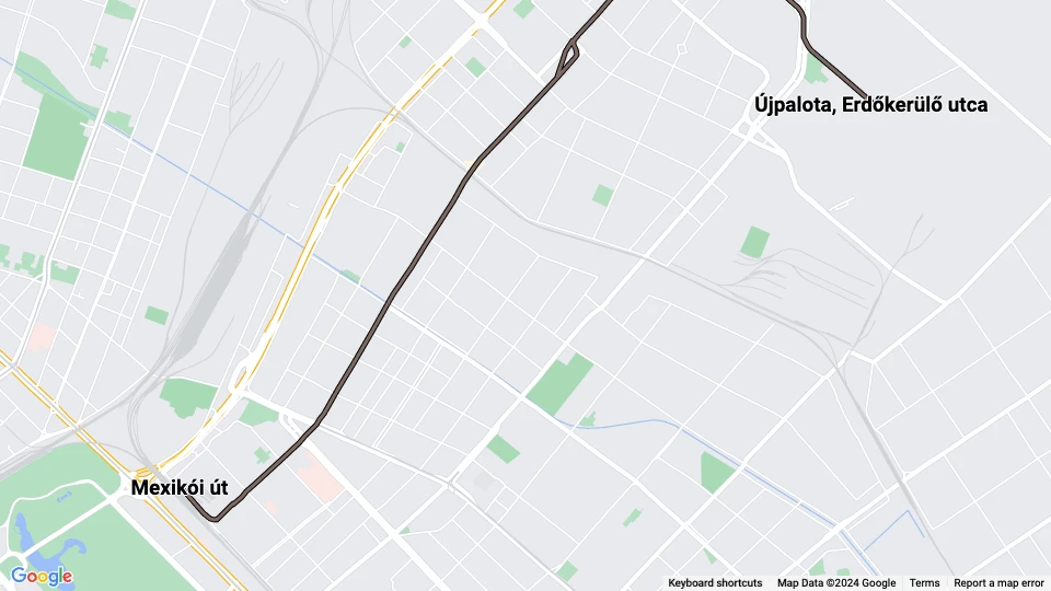 Budapest sporvognslinje 69: Mexikói út - Újpalota, Erdőkerülő utca linjekort