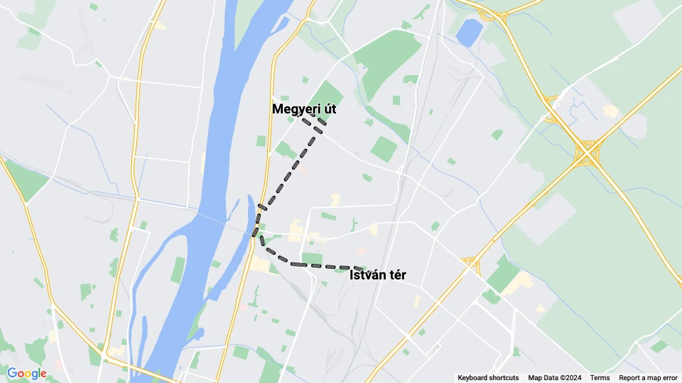 Budapest sporvognslinje 8: István tér - Megyeri út linjekort
