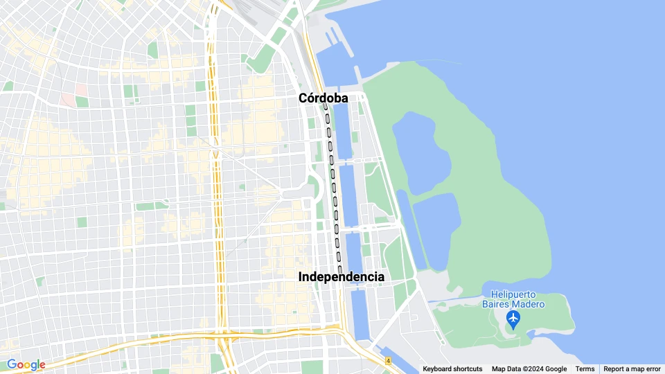 Buenos Aires Puerto Madero Tramway: Córdoba - Independencia linjekort