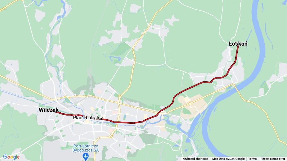 Bydgoszcz sporvognslinje 3: Łoskoń - Wilczak linjekort