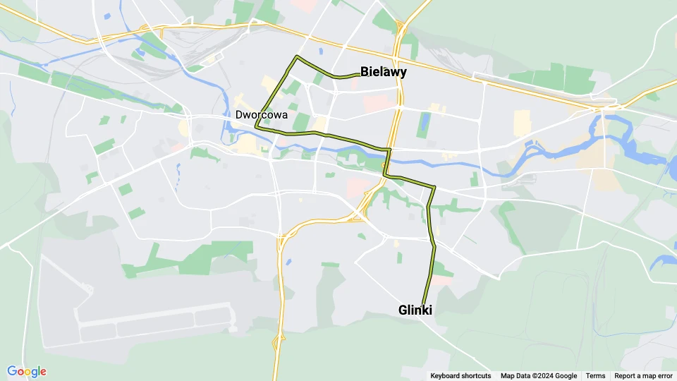 Bydgoszcz sporvognslinje 4: Bielawy - Glinki linjekort