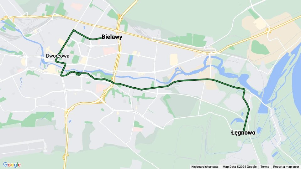 Bydgoszcz sporvognslinje 6: Bielawy - Łęgnowo linjekort