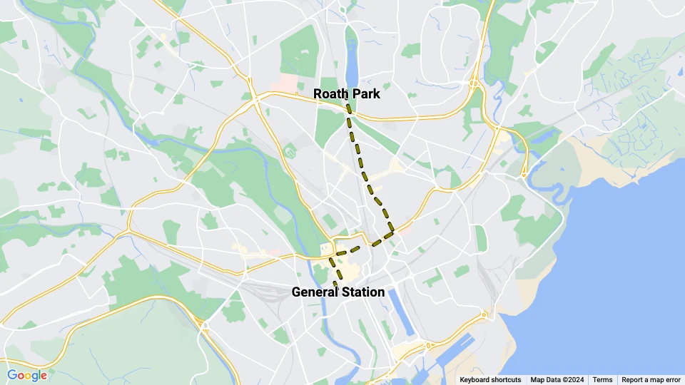 Cardiff sporvognslinje 4: General Station - Roath Park linjekort
