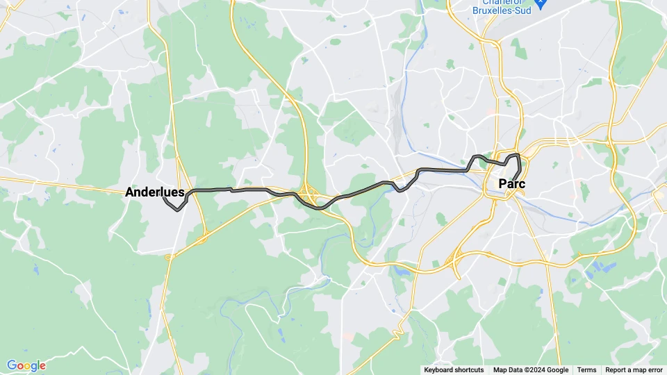Charleroi regionallinje 88: Anderlues - Parc linjekort