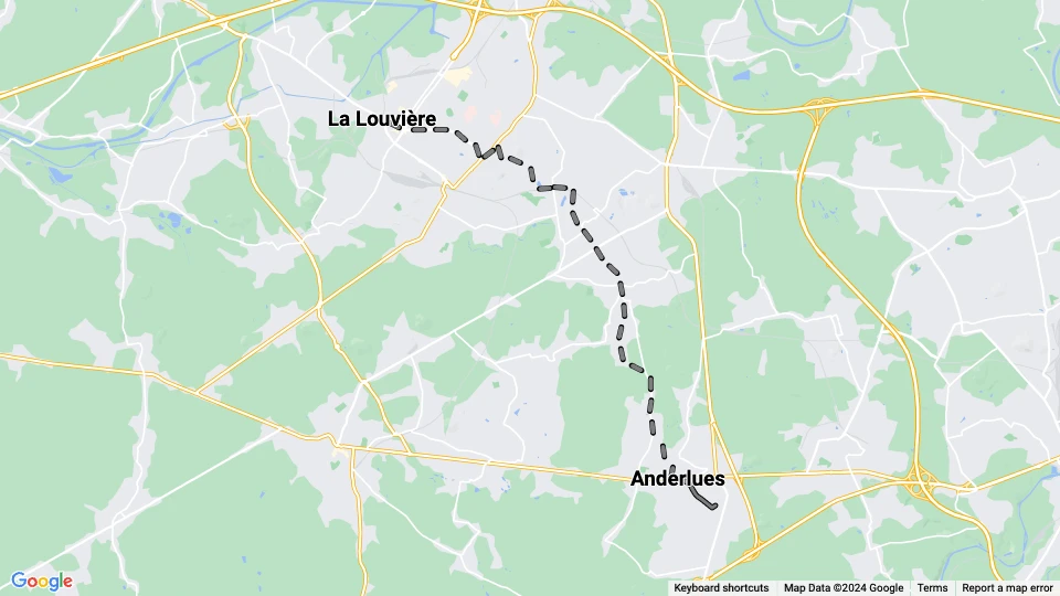 Charleroi sporvognslinje 30: Anderlues - La Louvière linjekort