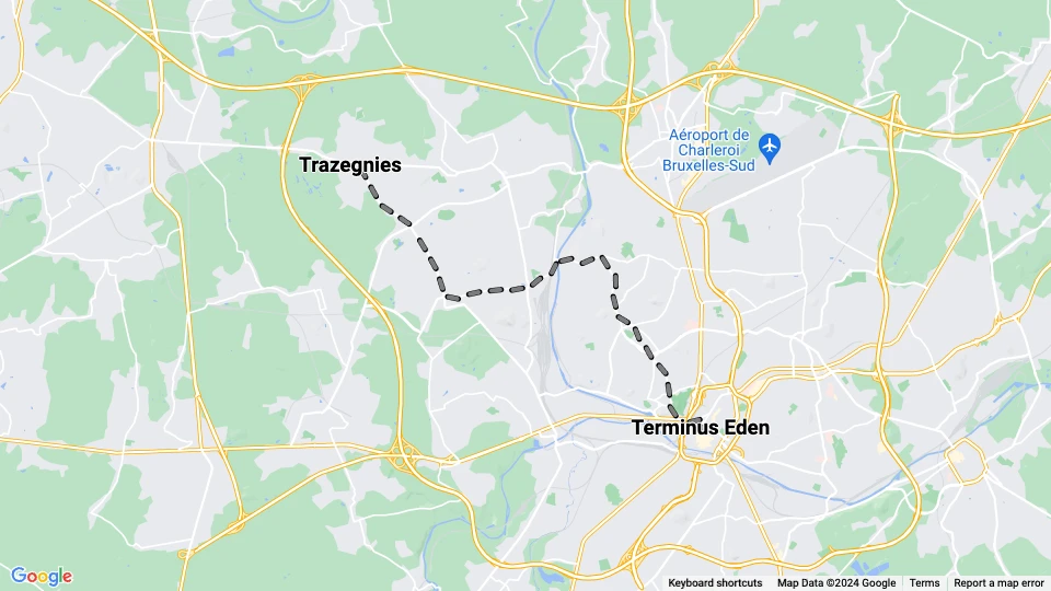 Charleroi sporvognslinje 41: Trazegnies - Terminus Eden linjekort