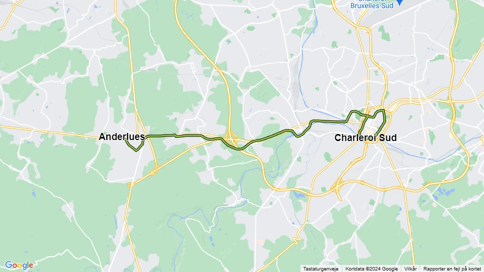 Charleroi sporvognslinje M2: Anderlues - Charleroi Sud linjekort