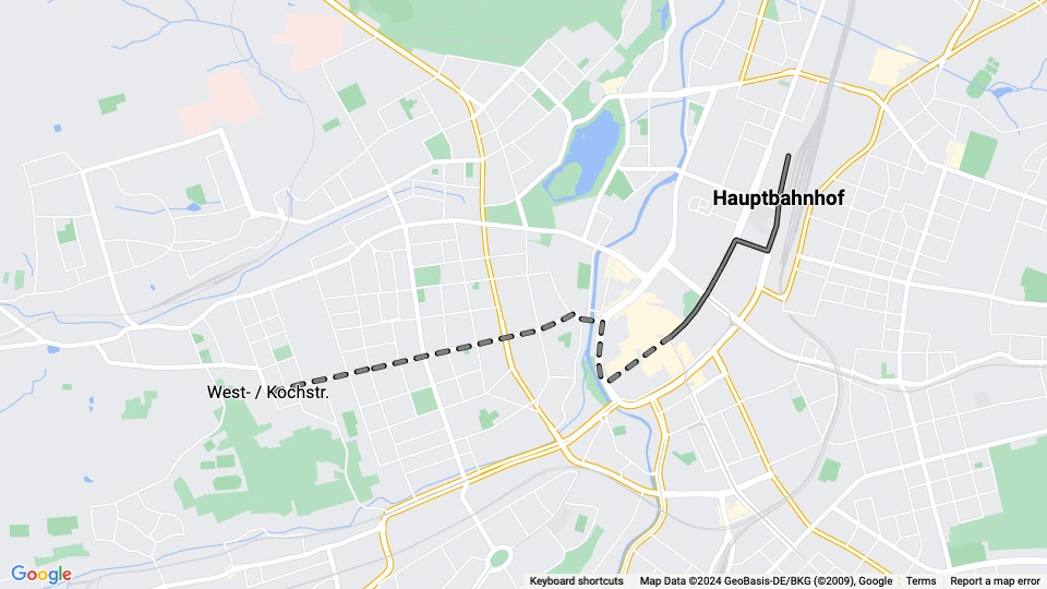 Chemnitz sporvognslinje 10: Hauptbahnhof - West- / Kochstr. linjekort