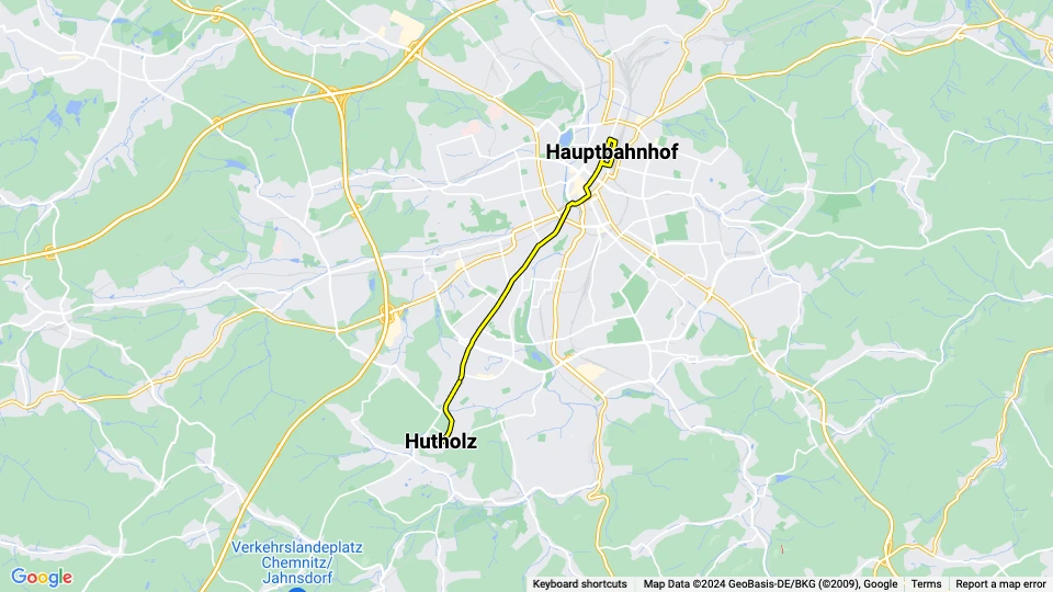 Chemnitz sporvognslinje 4: Hutholz - Hauptbahnhof linjekort