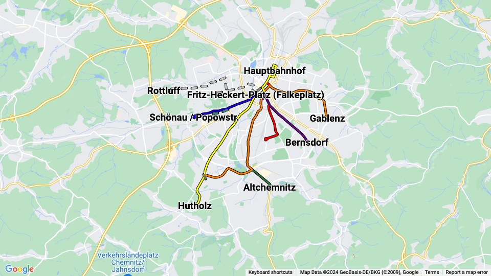 Chemnitzer Verkehr (CVAG) linjekort