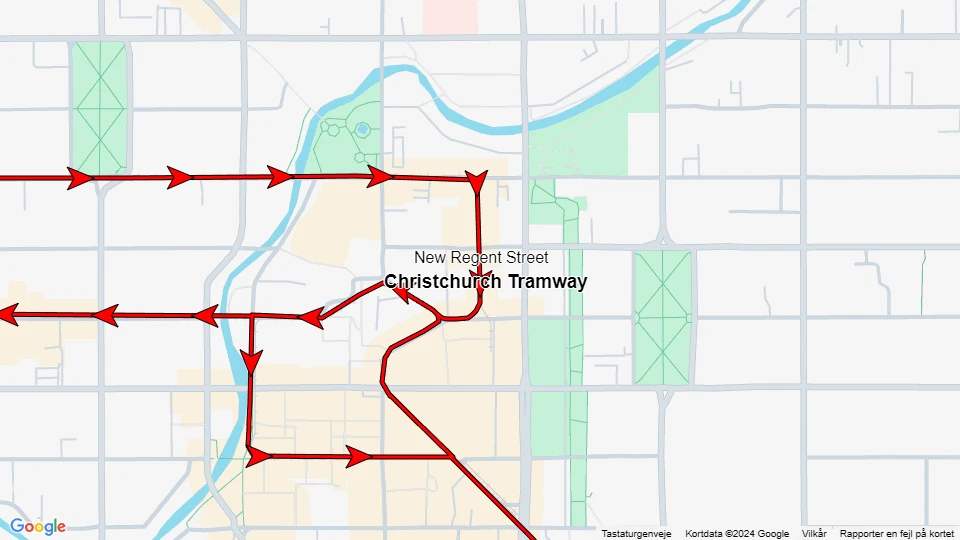 Christchurch Tramway line linjekort