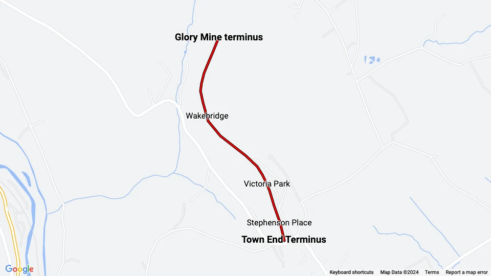 Crich museumslinje: Town End Terminus - Glory Mine terminus linjekort