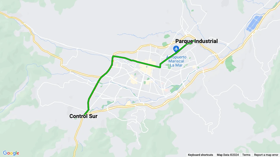 Cuenca sporvognslinje 1: Control Sur - Parque Industrial linjekort