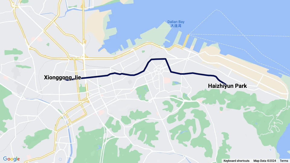 Dalian sporvognslinje 201: Haizhiyun Park - Xionggong Jie linjekort